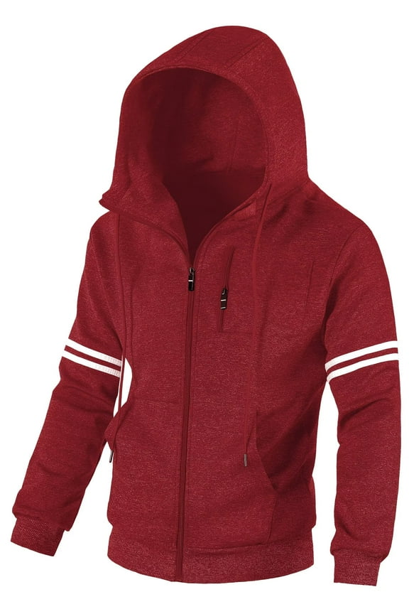 Men's Lightweight Sweater Hoodie Jacket French Terry Full-Zip Hooded Sweatshirt Red S