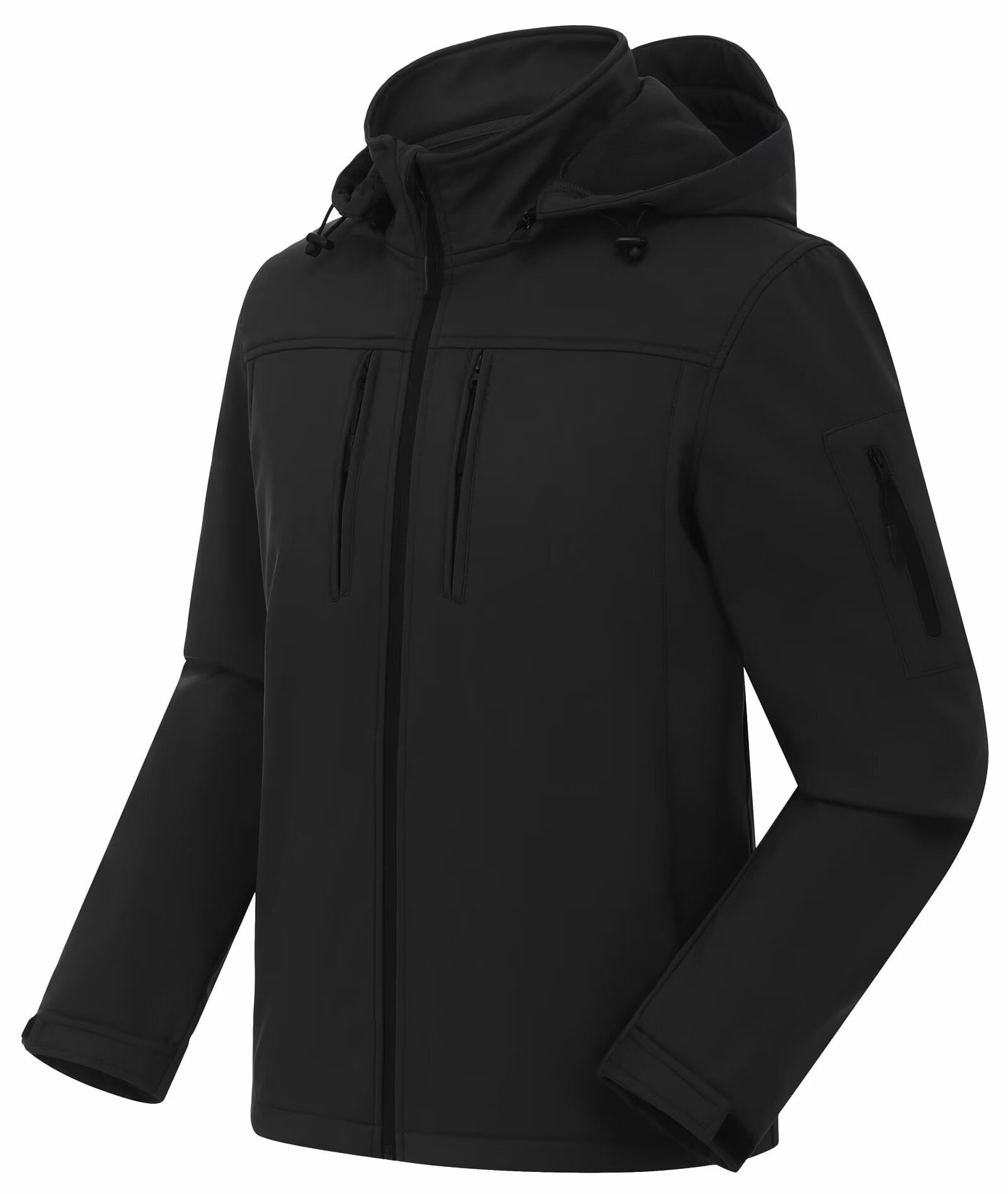 Chrisuno Men's Lightweight Water Resistant Breathable Hooded Performance Softshell Sports Wear Black S
