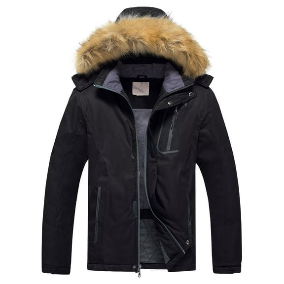 Chrisuno Men's Ski Coat Hiking Fishing Insulated Waterproof Snow Jackets Black M