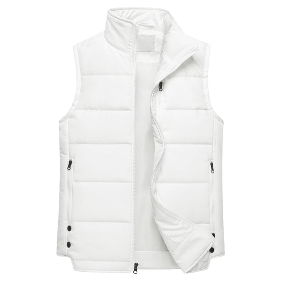 Chrisuno Men's Sleeveless Sports Vest Jacket Plus Size Stand Collar Puffer Vest Winter Lightweight Zipper Waistcoat With Pockets White 2XL