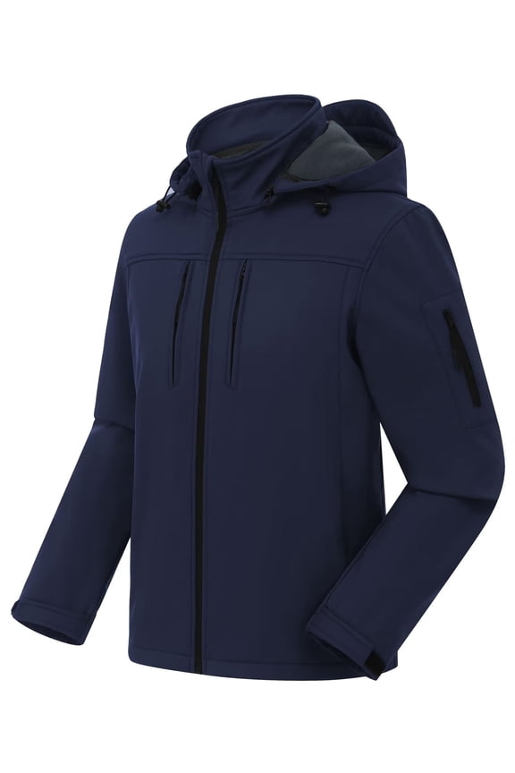 Men's Softshell Hiking Jacket Waterproof Hooded Hunting Spring Jacket Navy S
