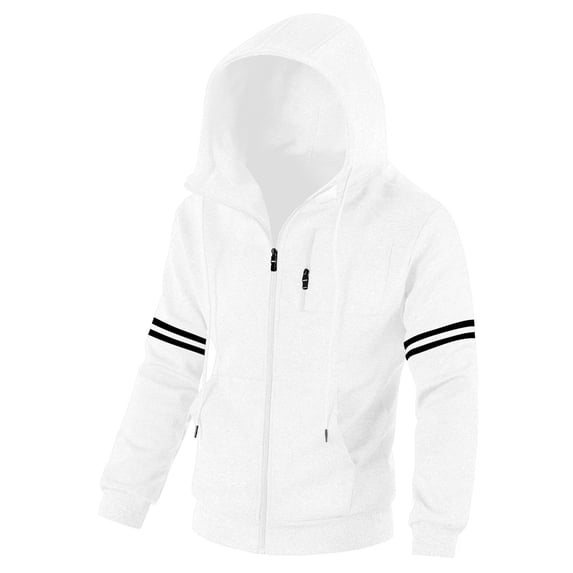 Chrisuno Men's Sportwear Hoodie Casual Stretch Breathable Hooded Sweatshirt Warm Jacket Coat 2XL White