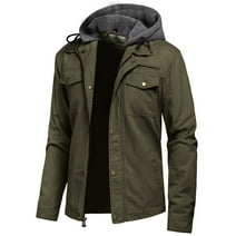Chrisuno Men's Spring Fall Casual Windbreaker Army Jacket Cargo Cotton Hooded Military Bomber Coat L Army Green