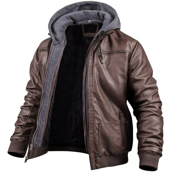 Chrisuno Men's Stand Collar Leather Jacket Motorcycle Faux Leather Outerwear Coffee XL
