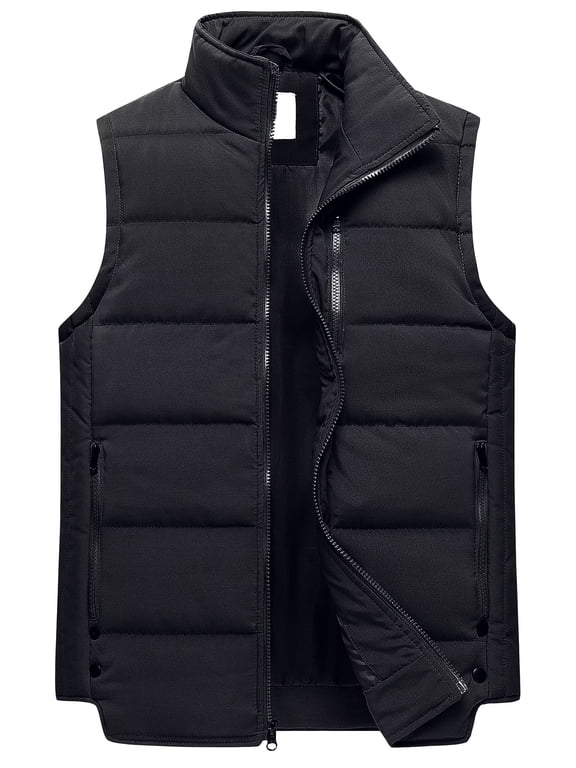 Men's Stand Collar Winter Vest Ski Vests Outerwear Padded Vest Coats Black XL