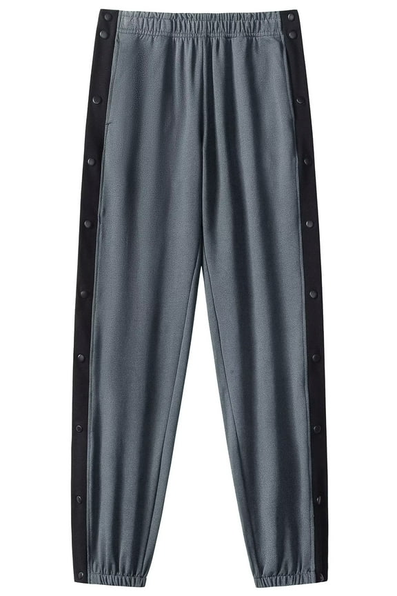 Men's Tear Away Basketball Pants Mens Athletic Pants High Split Snap Button Casual Post-Surgery Sweatpants With Pockets Grey 2XL