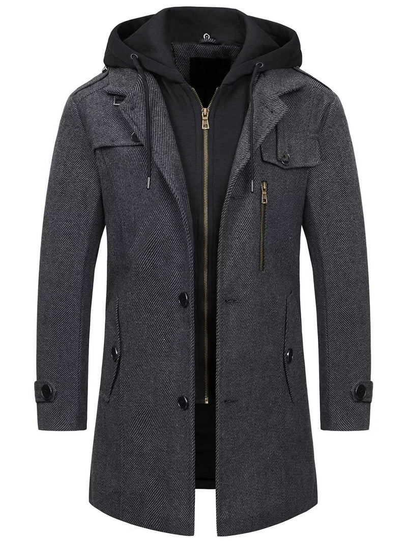 Chrisuno Men's Trench Coat Slim Fit Stand Collar Spring Fall