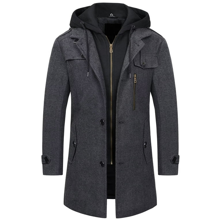 ジャケット・アウター ok.soon gentleman wool coat black Chrisuno Men's Trench Coat Slim Fit Stand Collar Spring Fall
