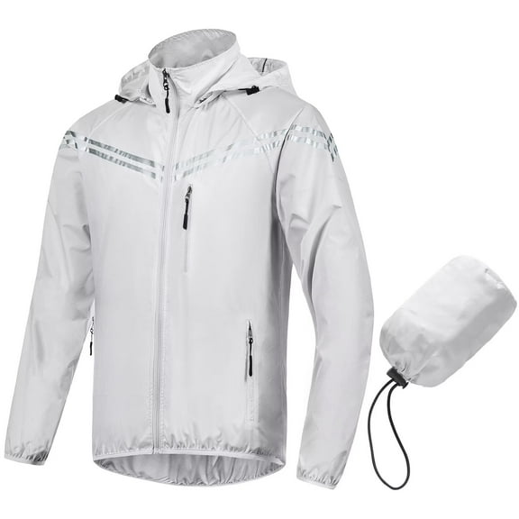 Chrisuno Men's Waterproof Hooded Rain Jacket,Lightweight Packable Cycling Running Jacket For Outdoor Fishing Camping Travel Grey 2XL