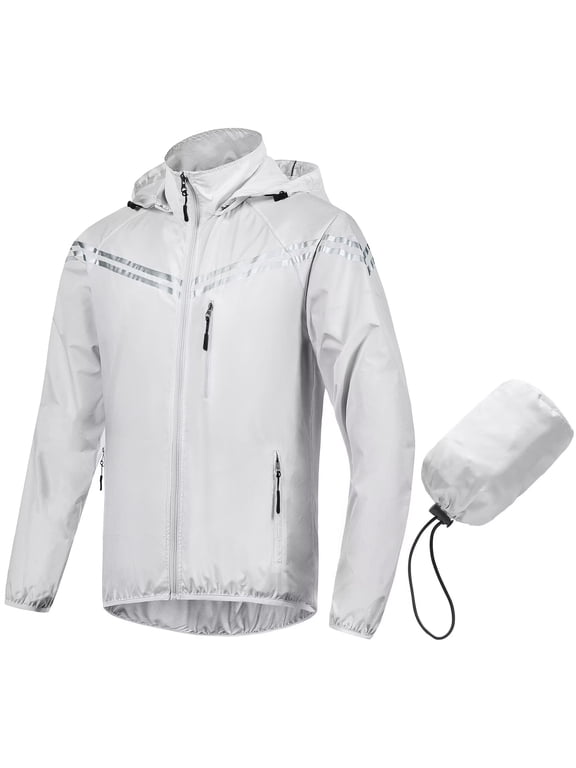 Men's Waterproof Hooded Rain Jacket,Lightweight Packable Cycling Running Jacket For Outdoor Fishing Camping Travel Grey 2XL