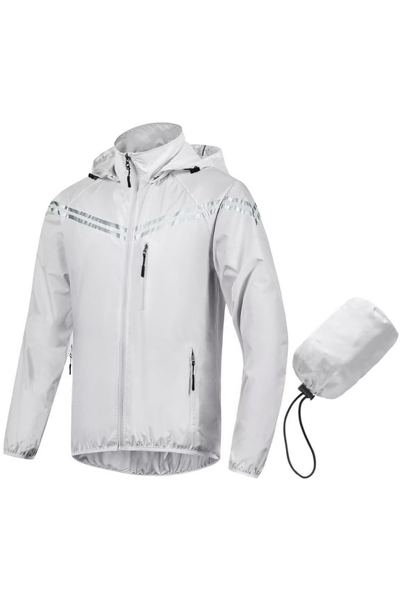 Men's Waterproof Hooded Rain Jacket,Lightweight Packable Cycling Running Jacket For Outdoor Fishing Camping Travel Grey 2XL