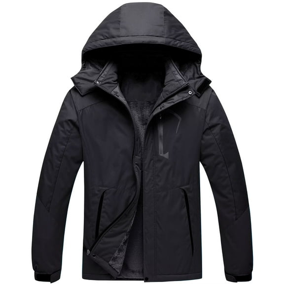 Chrisuno Men's Waterproof Ski Jacket Mountain Windproof Rain Jacket Winter Warm Snow Coat with Detachable Hood Black 2XL