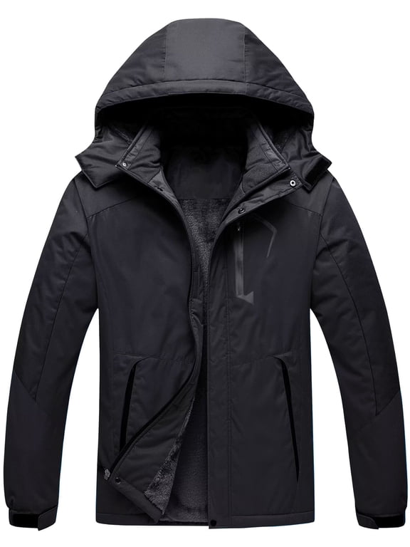 Men's Waterproof Ski Jacket Mountain Windproof Rain Jacket Winter Warm Snow Coat with Detachable Hood Black 2XL
