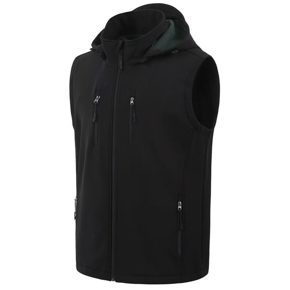 Chrisuno Men's Windproof Sleeveless Jacket Full-Zip Windbreaker Vest Outdoor Golf Travel Hiking Work Hooded Vest Black 2XL