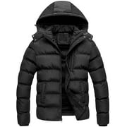 CHRISUNO Men's Winter Coats Water-Resistant Puffer Jacket Waterproof Ultra Soft Classic Hooded Regular And Big Tall Size Coat Black S