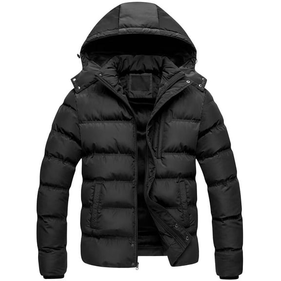 Chrisuno Men's Winter Coats Water-Resistant Puffer Jacket Waterproof Ultra Soft Classic Hooded Regular And Big Tall Size Coat Black S