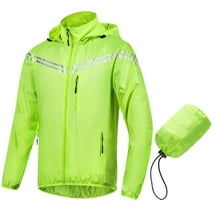 Chrisuno Mens Classic Compact Rain Jacket Waterproof Windbreaker Packable Travel Jacket Reflective Running Gear Yellow M