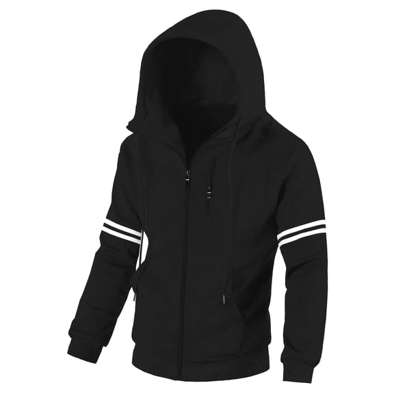 Chrisuno Mens Fleece Sweater Slim Fit Long Sleeve Lightweight Zip-Up Hoodies With Kanga Pocket L Black