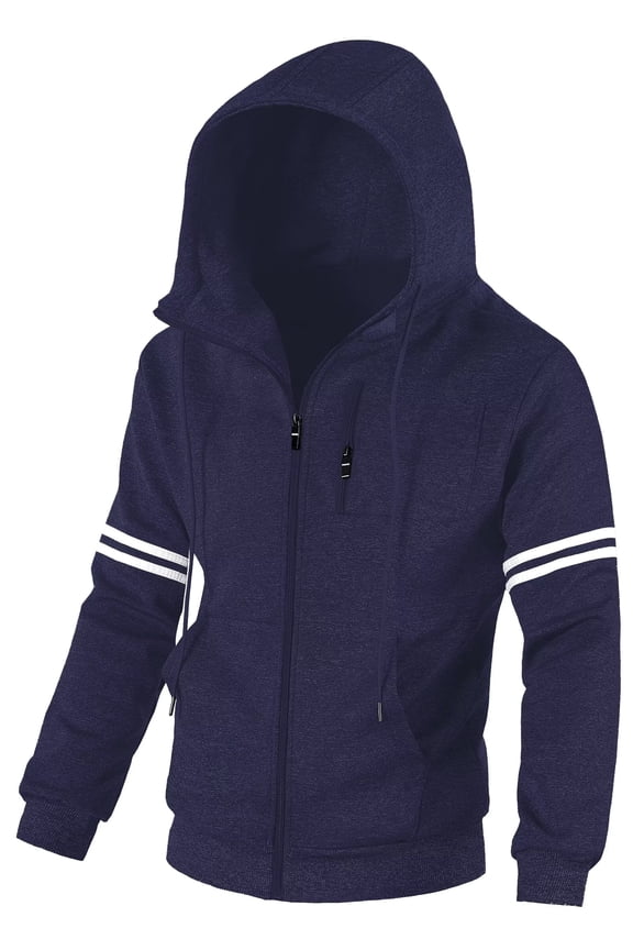Mens Lightweight Full Zip Sweat Sweatshirt Outerwear Slim Fit Hoodies Jackets For Youth Boys Navy XS
