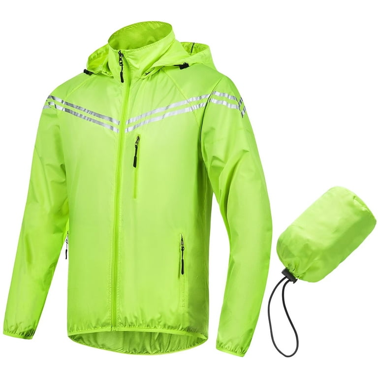 Chrisuno Mens Lightweight Rain Jacket Packable Cycling Jackets for Men Windbreaker with Reflective Strips Yellow 5XL