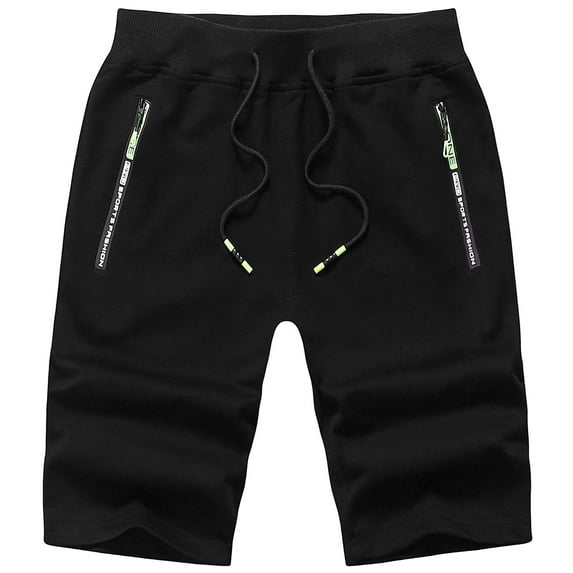 Chrisuno Mens Shorts Drawstring Elastic Waist Workout Shorts with Zipper Pocket Black 2XL