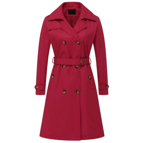 Chrisuno Mid Length Double Breasted Coat Women Lined Trench Coats for Waterproof Hooded Red M