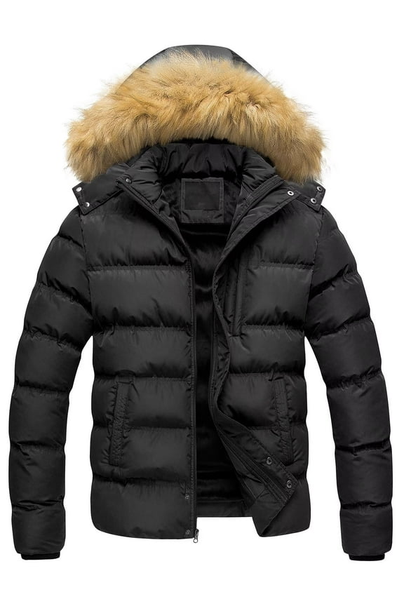 Parka Jacket Men Cotton Thicken Warm Double Hooded Quilted Puffer Water-Repellent Windproof Classic Design Winter Coats Black XL