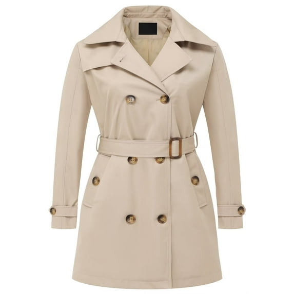 Chrisuno Plus Size Coat Dress for Women Mid Length Trench Coats Fashion Hood Belt Double Breasted Waterproof Khaki 5X