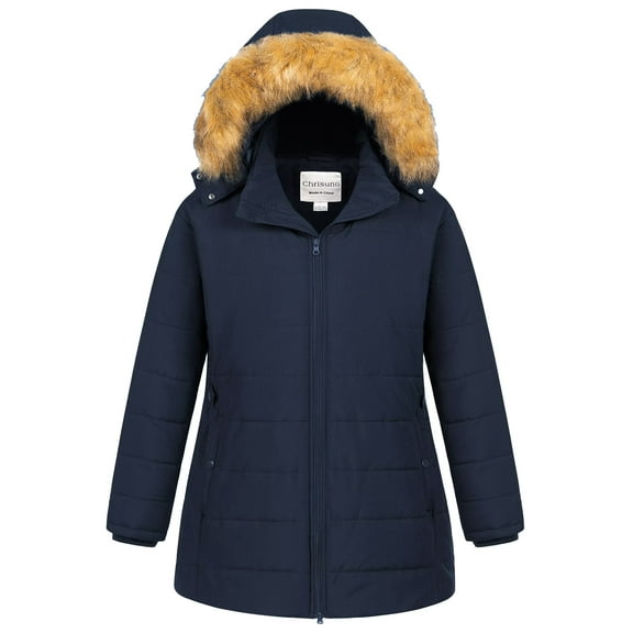Chrisuno Plus Size Coats for Women Winter Long Puffer Jacket Women's Thicken Coat Warm with Removable Hood Navy Blue 1X
