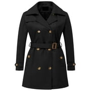 Chrisuno Plus Size Trench Coats Coat Womens Long Dress Pea Hooded Belt Double Breasted Waterproof Black 3X