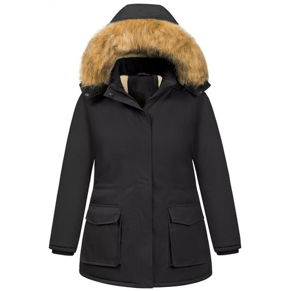 Chrisuno Plus Size Women's Winter Coats Womens Warm Quilted Jacket with Detachable Hood Black 5X