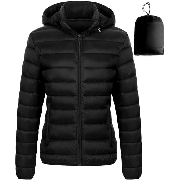 Chrisuno Puffer Jacket Womens Quilted Puffy Jackets Women's Packable Full-Zip Short Coat Insulated Warm Lightweight Winter Coats Black XL