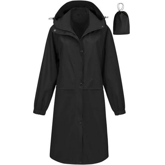 Chrisuno Rain Coats For Women Jacket Waterproof Spring Jackets Light Women's Long Lightweight Hooded Raincoat Black S
