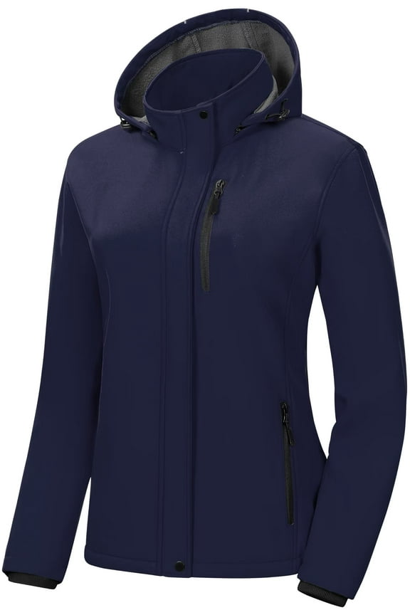 Rain Coats For Women Warm Raincoat Insulated Softshell Jacket Trendy Waterproof Fleece Jackets With Hood Navy Blue S