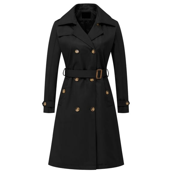 Chrisuno Rain Mid Length Trench Coat Women Coats Long Trenchcoat Double Breasted Water Resistant Classic Peacoat with Belt Black 2XL