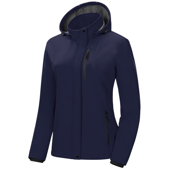 Chrisuno Soft Shell Jacket Woman Waterproof Jackets For Women Ladies Rain Coat With Hood Women's Lightweight Versatile Insulated Windbreaker Navy Blue 2XL
