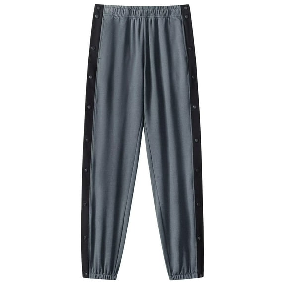 Chrisuno Tear Button Away Basketball Pants Men Joggers Sweatpants Men's Side High Split Snap Button Pants Training Warm Up Sweatpants Grey XL