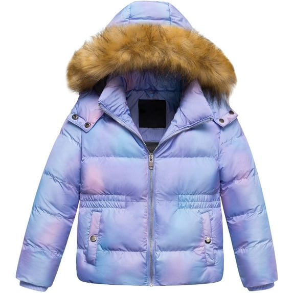 Chrisuno Toddler Girl Puffer Coat Thicken Short Ski Jacket Padded Soft Fleece Children Puffy Parka With Fleece Lined Hood Pink&Ombre 4-5