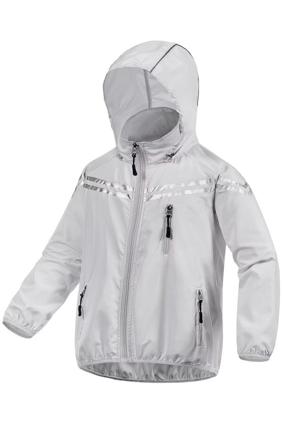 Unisex Kids Rain Running Jacket Lightweight Breathable Raincoat Waterproof Hooded Packable Windbreaker Grey 8
