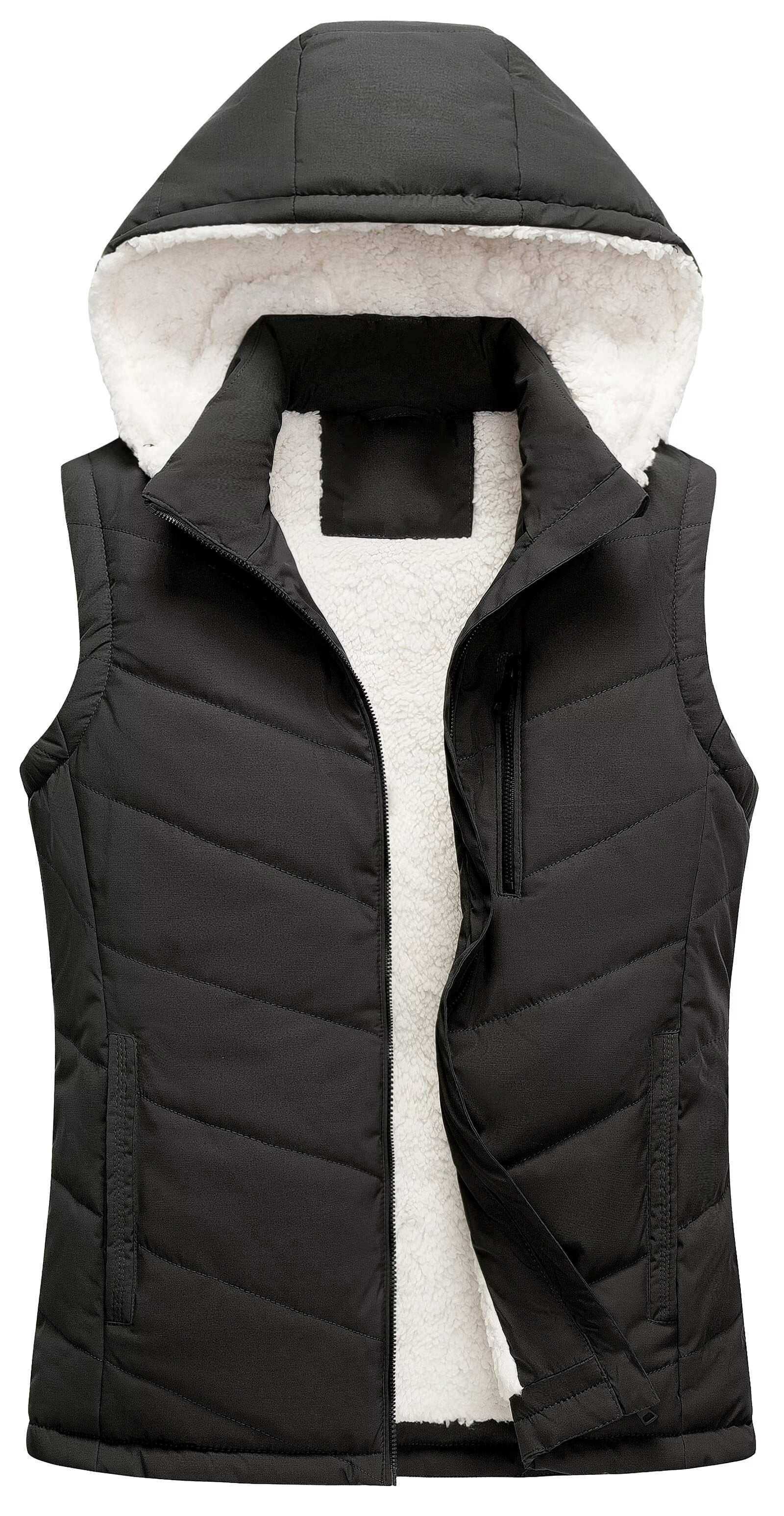 Chrisuno Vest For Women Puffer Lightweight Chalecos De Mujer Elegantes Vests Women's Slim Sleeveless Quilted Removable Hooded Winter Coat Black S
