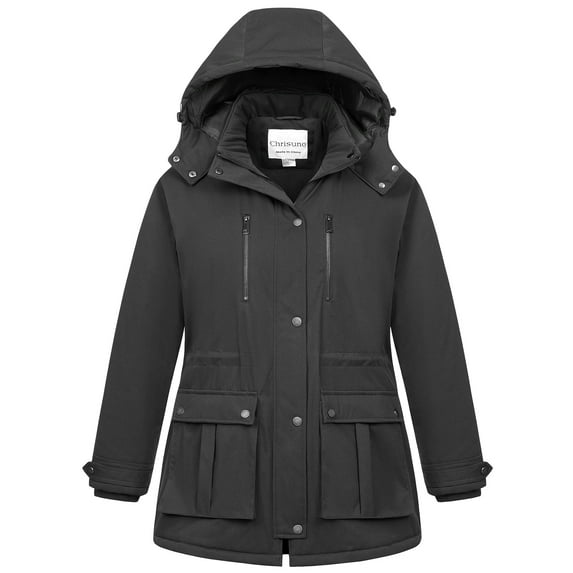 Chrisuno Winter Coats For Women Plus Size Jackets Women's Fashion Coat Warm Long Puffer Classic Water-Repellent Thicken Parka With Removable Hood Dark Grey 4X