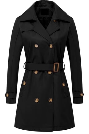 Women Long Trench Coat Front Zipper Up Tailcoat Jacket Dress Coat Travel Peacoats Black 2XL