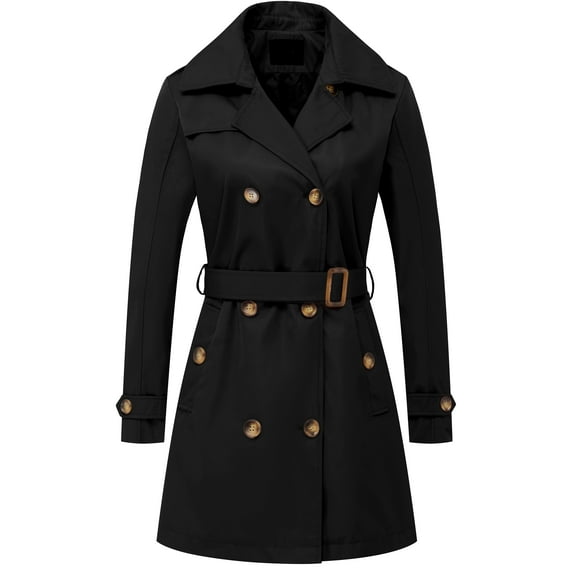 Chrisuno Women Long Trench Coat Front Zipper Up Tailcoat Jacket Dress Coat Travel Peacoats Black 2XL