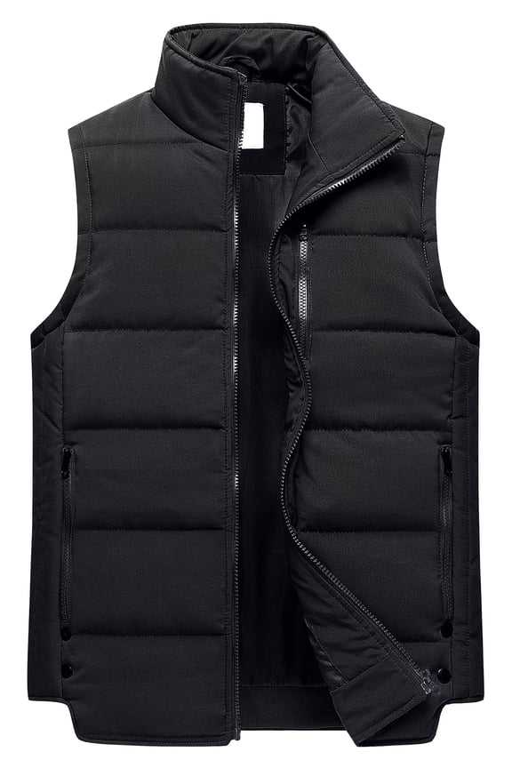 Women Puffer Vest Cotton Padded Stand Collar Outerwear Black Insulated Gilets Black L