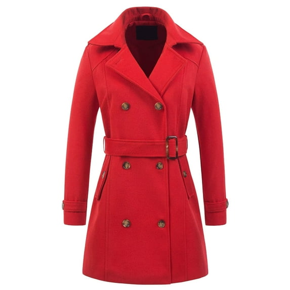Chrisuno Women Swing Double Breasted Wool Pea Coat Mid-Long Winter Coats Red M