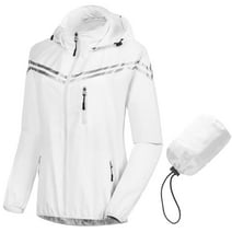 Chrisuno Women's Cycling Rain Jacket Waterproof Running Windbreaker Lightweight Coat With Hood Packable Raincoat White S