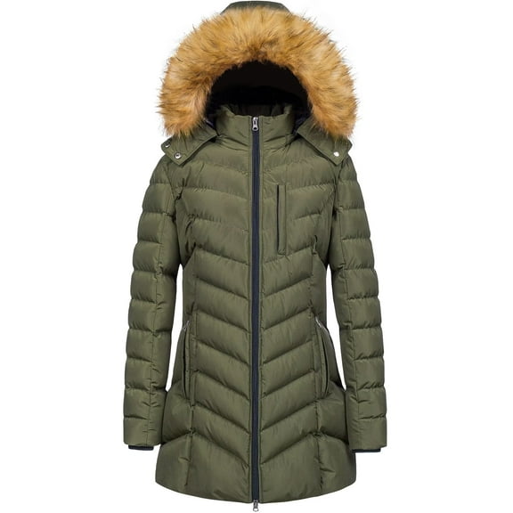 Chrisuno Women's Hooded Thickened Long Jacket Winter Down Parka Puffer Coats Army Green S
