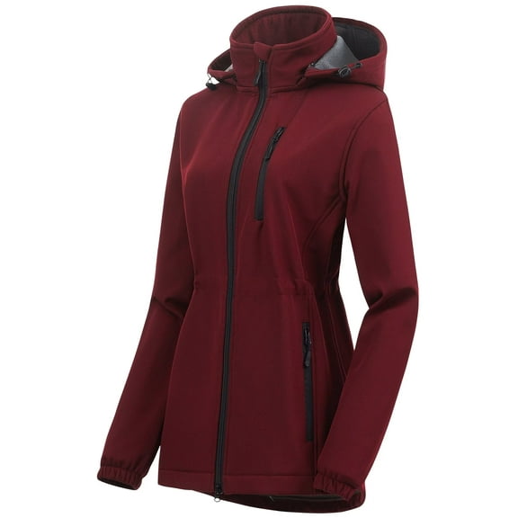 Chrisuno Women's Hooded Winter Snow Ski Rain Jacket Multiple Pockets Windproof Softshell Fleece Coat Burgundy XL