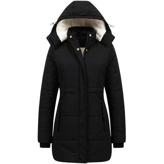 Chrisuno Women's Insulated Parka Jacket Long Female Winter Bubble Plus Size Snow Cute Coat Black L