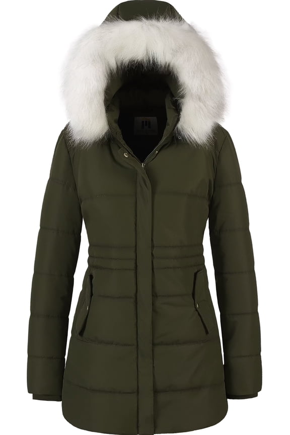 Women's Insulated Parka Jacket Long Female Winter Bubble Plus Size Snow Cute Coat M Army Green